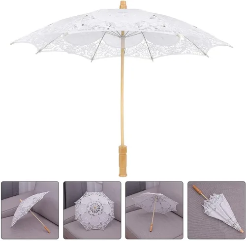 Miniatura 3 de Toyvian Sombrilla de encaje bordado para boda, paraguas decorativo para fotografía, paraguas chino para disfraces de boda, decoración de cosplay