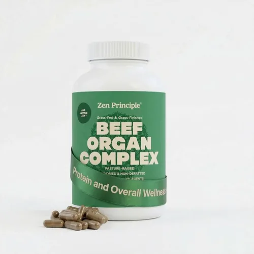 Zen Principle Suplemento de órganos de carne alimentada con pasto – Hígado desecado, corazón, riñón, páncreas, bazo, intestino y tripas/estómago –