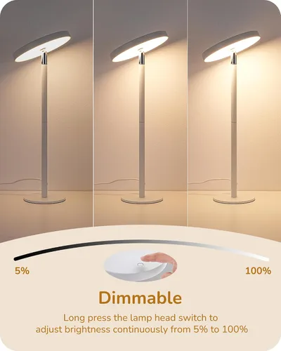 Miniatura 5 de EDISHINE Lámpara de mesa LED con 2 alturas ajustables, 5%-100% regulable y 3 temperaturas de color, control táctil, lámpara de escritorio moderna