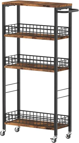 Miniatura 10 de Carrito de almacenamiento delgado de 4 niveles, carrito de cocina rodante, carrito de servicio utilitario, carrito estrecho para lavandería con asa