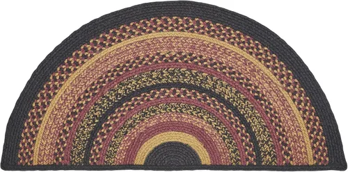 VHC Brands Heritage Farms - Alfombra trenzada de yute, felpudo de medio círculo, color rojo y negro tostado. 16.5 x 34 pulgadas