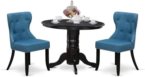 East West Furniture SHSI3-BLK-21 Juego de mesa de cocina de 3 piezas para espacios pequeños contiene una mesa de comedor redonda con pedestal y 2