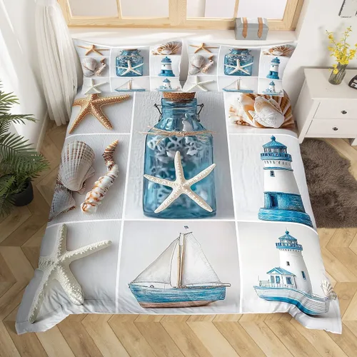 Miniatura 27 de Erosebridal Juego de ropa de cama para niños, juego de funda de edredón de sirena tamaño individual, funda de edredón femenina de escamas de peces