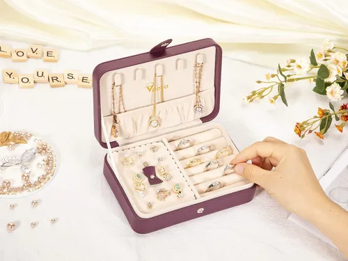 Miniatura 4 de Voova Pequeña caja organizadora de joyas, estuche de viaje para mujeres, adolescentes, niñas, mini cajas de almacenamiento de joyas portátiles