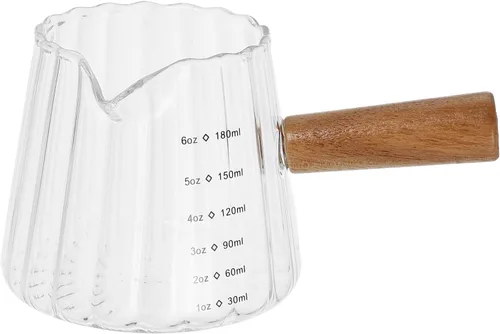 Kichvoe Vaso de chupito de espresso de 6 onzas con mango de madera, jarra triple de vidrio de borosilicato con escala, vasos de chupito de espresso