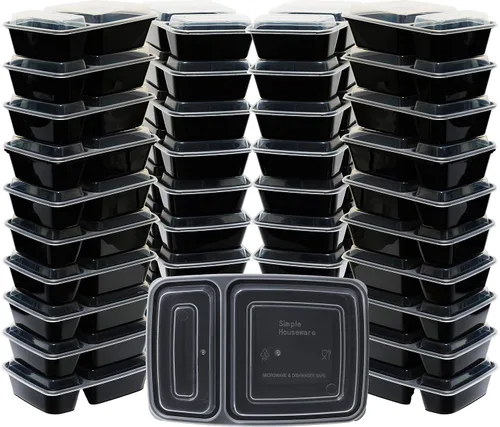Miniatura 6 de Simple Houseware Paquete de 16 recipientes reutilizables de preparación de comidas de 28 onzas, 2 compartimentos, sin BPA, apilables, aptos