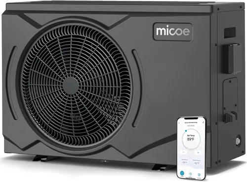 MICOE Bomba de calor para piscina de 100,000 BTU, calentador de bomba de calor de fuente de aire eléctrica inteligente para piscinas sobre el suelo