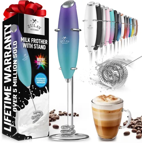 Miniatura 467 de Zulay Milk Boss Espumador de leche potente manual, hace espuma para latte, batidor para mezclar bebidas, café, miniespumador para capuchino, frappé