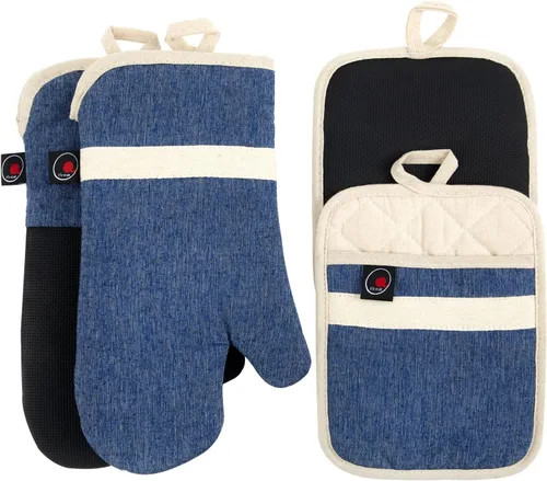 Juego de guantes de horno y soportes para ollas, 4 piezas de guantes de horno de cocina resistentes al calor de 400 °F para cocina, guantes de horno