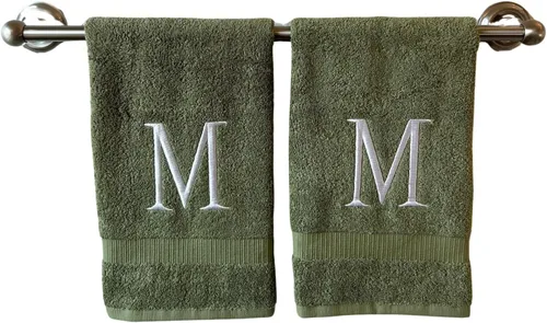 Miniatura 40 de Toalla de mano con inicial beige para baño, toalla bordada decorativa de calidad de hotel de lujo con monograma para tocador, spa, certificado