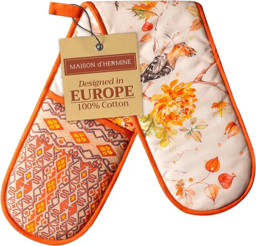 Maison d' Hermine Guantes dobles para horno (7 x 35 pulgadas), 100 % algodón, resistentes al calor, guantes de cocina con lazo para decoración de