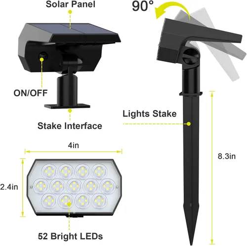 Miniatura 7 de Focos solares para exteriores, [paquete de 8/65 LED] 2 en 1, focos solares para paisajes, 3 modos de iluminación, luces solares para jardín, luces