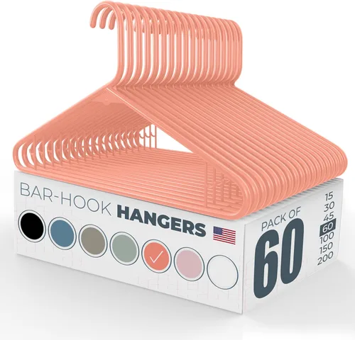 Miniatura 39 de Paquete de 100 perchas de plástico, fabricadas en los Estados Unidos, capacidad de 6 libras, perchas estándar con ganchos para correa para vestidos