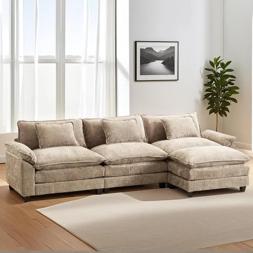Miniatura 25 de Sofá modular seccional, sofá de nube con otomana, asiento profundo de felpilla en forma de L para sala de estar y apartamento