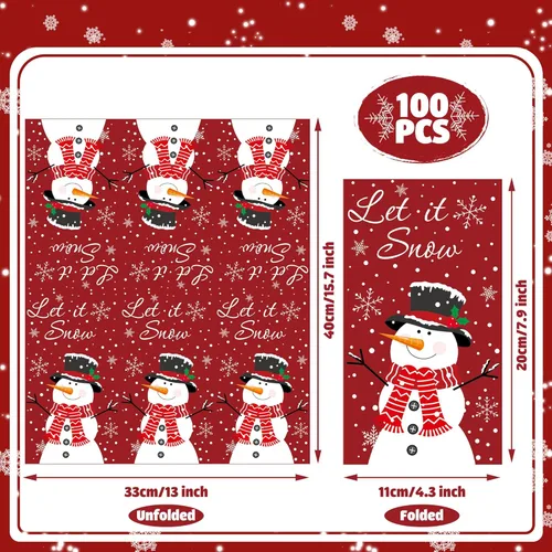 Miniatura 2 de 100 servilletas de Navidad con diseño de muñeco de nieve de invierno, 3 capas, servilletas de mano de papel de nieve, servilletas desechables