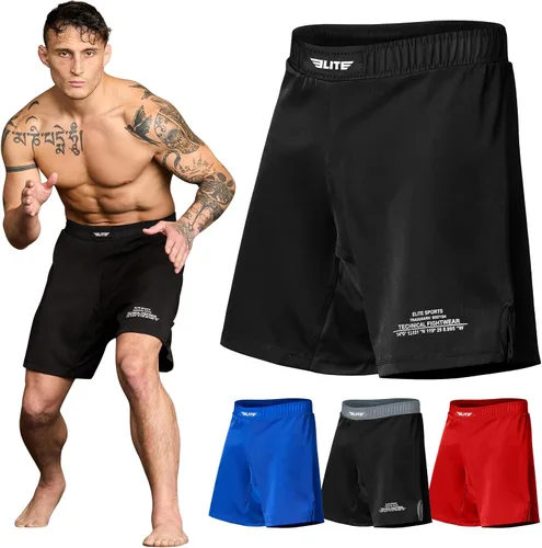 Miniatura 12 de Elite Sports - Shorts de combate para hombre, color negro, para combates MMA, BJJ, Jiu Jitsu