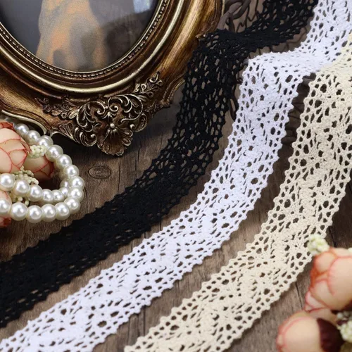 Miniatura 4 de Cinta de encaje beige de 12 yardas, ribete de encaje de algodón para costura y ganchillo para manualidades, envoltura de paquetes de regalo
