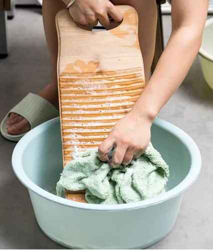 Miniatura 2 de Tabla de Lavar a Mano Grande para Lavandería Lavado de Ropa, Tabla de Limpieza Antideslizante de Color Madera Natural, Tabla de Lavado Rústica a