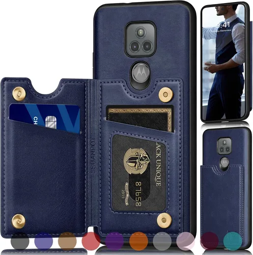 SUANPOT Funda tipo cartera con bloqueo RFID para Moto G Play 2021 con soporte para tarjetas de crédito, funda de piel sintética con tapa para