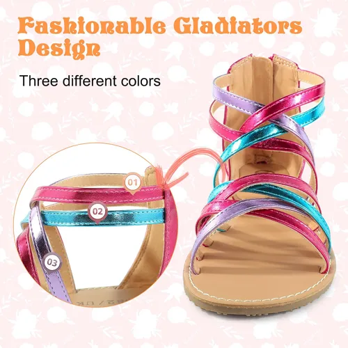 Miniatura 2 de Sandalias de gladiador para niñas con puntera abierta, sandalias de verano transpirables con cremallera en el talón (niños pequeñosniños grandes)