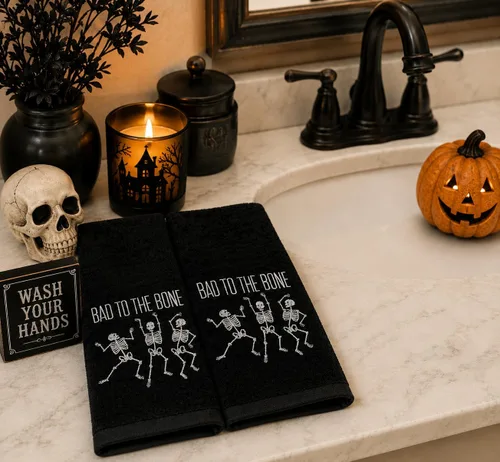 Miniatura 33 de Serafina Home Toallas de mano de baño de Halloween, fantasmas bordados, diseño Boo, juego de 2, color negro, 16 x 25 pulgadas