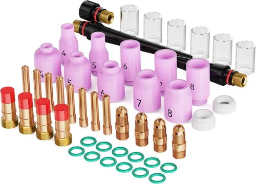 ARCCAPTAIN 49 piezas Kit de accesorios para antorcha de soldadura TIG, boquilla de alúmina, colet, cuerpo, lente de gas gruesa, #10 Copa de vidrio