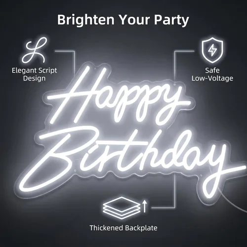 Miniatura 6 de Letrero de neón de feliz cumpleaños, letrero LED acrílico, letras iluminadas, letreros LED de neón para decoración de pared, telón de fondo