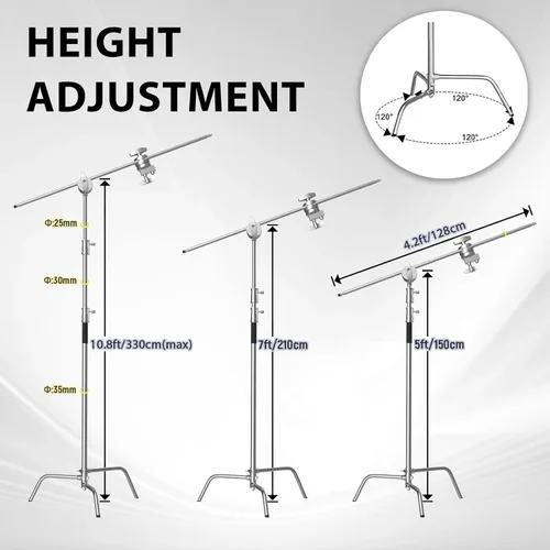 Miniatura 3 de SH Soporte C con brazo de pluma, soporte de luz resistente para fotografía, kit de soporte en C de acero inoxidable de 10.8 pies con bolsa de arena