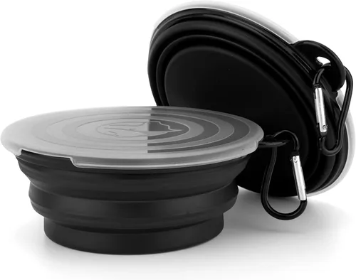 Miniatura 3 de SLSON - Tazones para perros con tapas, 2 paquetes de tazones plegables portátiles para mascotas con cubiertas, para gatos y perros, aptos para Negro