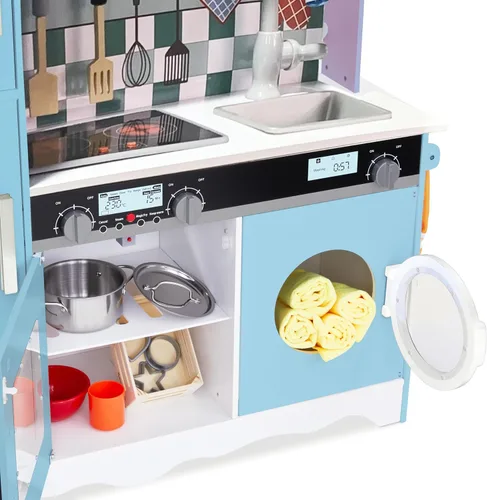 Miniatura 8 de Lil’ Jumbl Set de Cocina Azul para Niños, Cocina de Juguete de Madera, Máquina de Hielo Operada a Pilas, Microondas, Campana de Cocina, Estufa