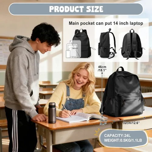 Miniatura 2 de VECAVE - Mochila ligera para mujeres y hombres, mochila de viaje casual para portátil, A-Negro, Grande, Mochila