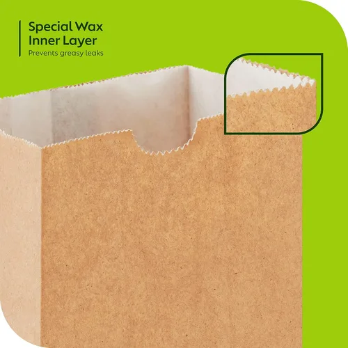 Miniatura 4 de CulinWare Bolsas de papel marrón forradas con cera de 1 libra, resistentes a la grasa, ecológicas, desechables, parte superior plegable, 250
