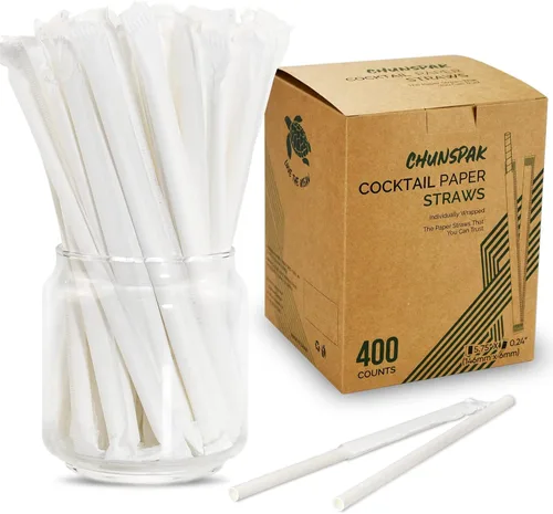 Miniatura 20 de 14,6 cm x 0,79 cm Pajitas de papel desechables de bambú verde para bebidas cortas, cócteles mezclados, margaritas, licuados y batidos - Sin embalar