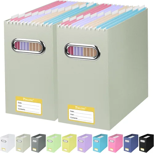 Miniatura 33 de BALEINE Caja organizadora de archivos, organizador de carpetas de archivos de cartón con asa para tamaño carta, caja de archivos colgante plegable
