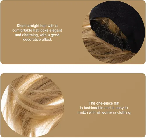Miniatura 4 de Lurrose Gorra de béisbol con extensiones de cabello, peluca corta y recta, peluca sintética adjunta, peluca de fijación rápida para mujer, Amarillo