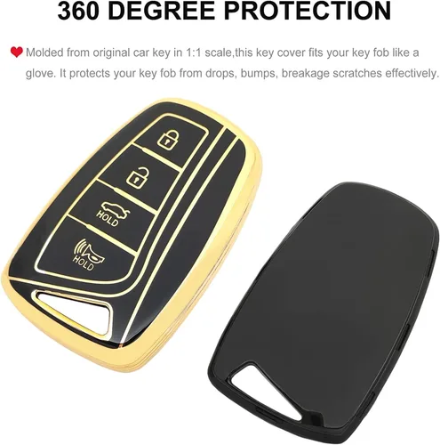 Miniatura 3 de Funda para llavero Hyundai con llavero de TPU suave para llave de automóvil, compatible con Hyundai Santa Fe Genesis Equus Azera (negro)