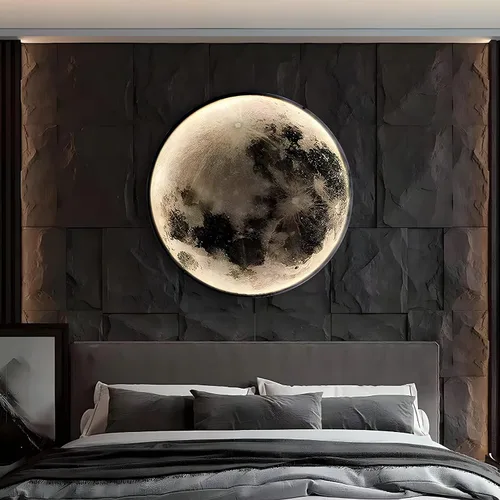 Miniatura 2 de Aplique de pared de luna regulable, lámpara de pared enchufable para mesita de noche, moderna iluminación LED montada en la pared para sala