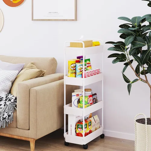 Miniatura 5 de Buzowruil Carrito de almacenamiento rodante de 3 niveles, organizador de estantería móvil, carrito utilitario con ruedas para cocina, baño, Negro