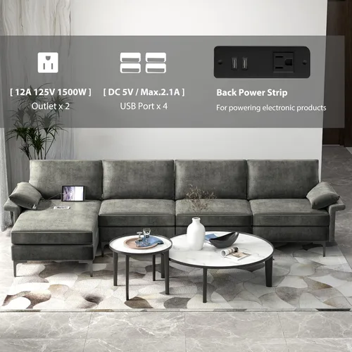 Miniatura 6 de KOMFOTT Sofá modular convertible extragrande de 130.5 pulgadas, sofá modular de 4 asientos en forma de L con diván reversible, salidas de 3 agujeros