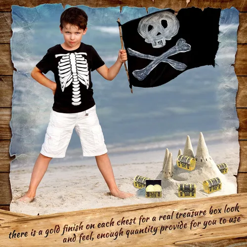 Miniatura 4 de Thyle 100 mini cofres de plástico pirata de Halloween con un acabado dorado, caja de joyería pirata vintage para adultos, cumpleaños, suministros