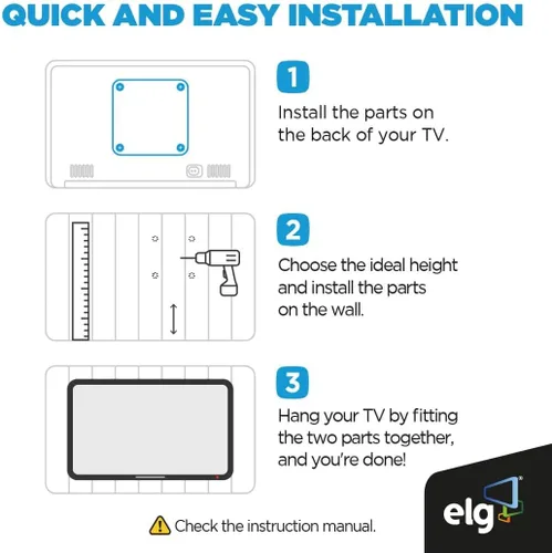 Miniatura 7 de ELG Soporte fijo de pared para TV de perfil bajo para pantallas planas de 26 a 65 pulgadas, máximo 110.2 libras, sistema de bloqueo automático