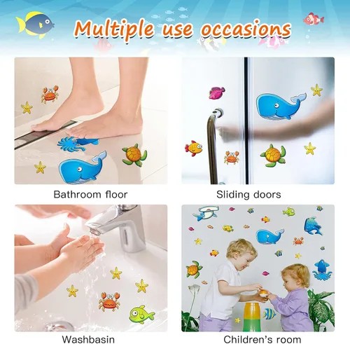 Miniatura 6 de TESWEY 24 calcomanías antideslizantes para bañera, diseño de vida marina de dibujos animados, de PVC, mate, para la habitación de los niños, baño