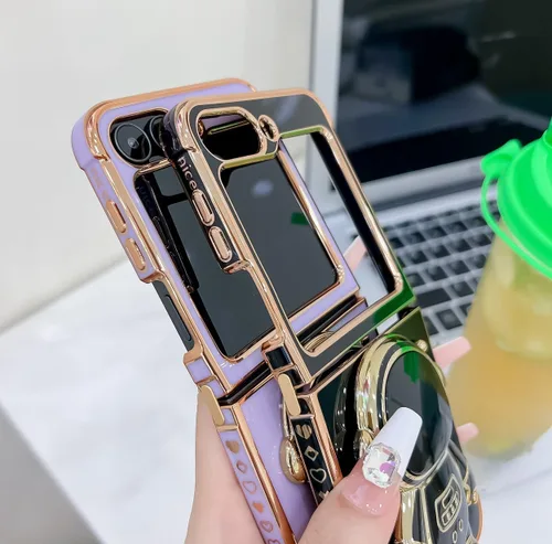 Miniatura 5 de Funda compatible con Samsung Galaxy Z Flip 5/Z Flip 6 con soporte, diseño de astronauta 3D de lujo para mujeres, funda protectora suave diseñada