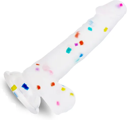 Miniatura 10 de Consolador de silicona transparente de 8.2 pulgadas con forma de confeti y base de succión acampanada para uso con manos libres, consolador flexible