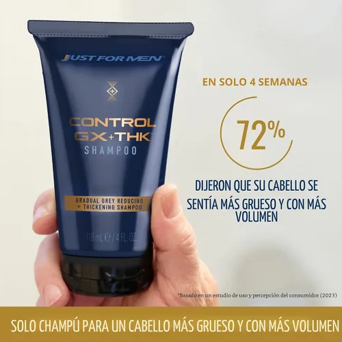 Miniatura 2 de Just for Men Control GX + THK Champú engrosador con reducción de canas, Champú para cabello delgado con queratina alfa, Engrosa el cabello hasta un