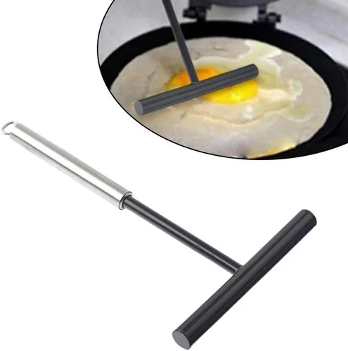 Miniatura 4 de Paquete de 2 raspadores de acero inoxidable en forma de T con agujero para colgar, espátula antiadherente para hacer crepé, herramienta