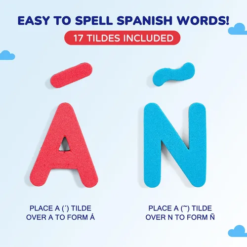 Miniatura 3 de JoyCat Kit de letras magnéticas en inglés y español para aula, 234 piezas con tablero magnético de doble cara, letras del alfabeto de espuma