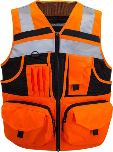 Miniatura 6 de SUXIBIP - Chaleco de seguridad de 10 bolsillos para hombres y mujeres, chaleco de alta visibilidad con tiras reflectantes 3M, tela Oxford Amarillo