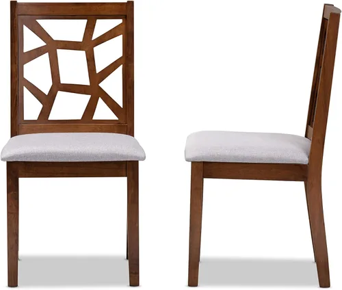 Miniatura 3 de Baxton Studio Silla de comedor Abilene Mid-Century tapizada de tela gris y acabado marrón nogal