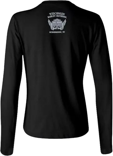Miniatura 2 de Harley-Davidson Camisa Henley de manga larga con diamantes de imitación para mujer, color negro